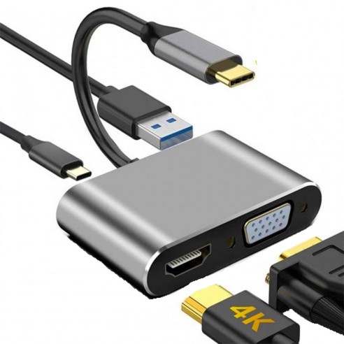 Adaptador Hub USB Tipo C  4 en 1 HDMI...